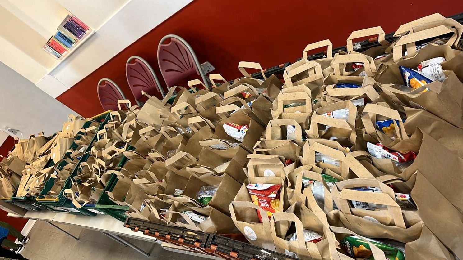 200 food packs prepared by Langar Aid in Coventry House.