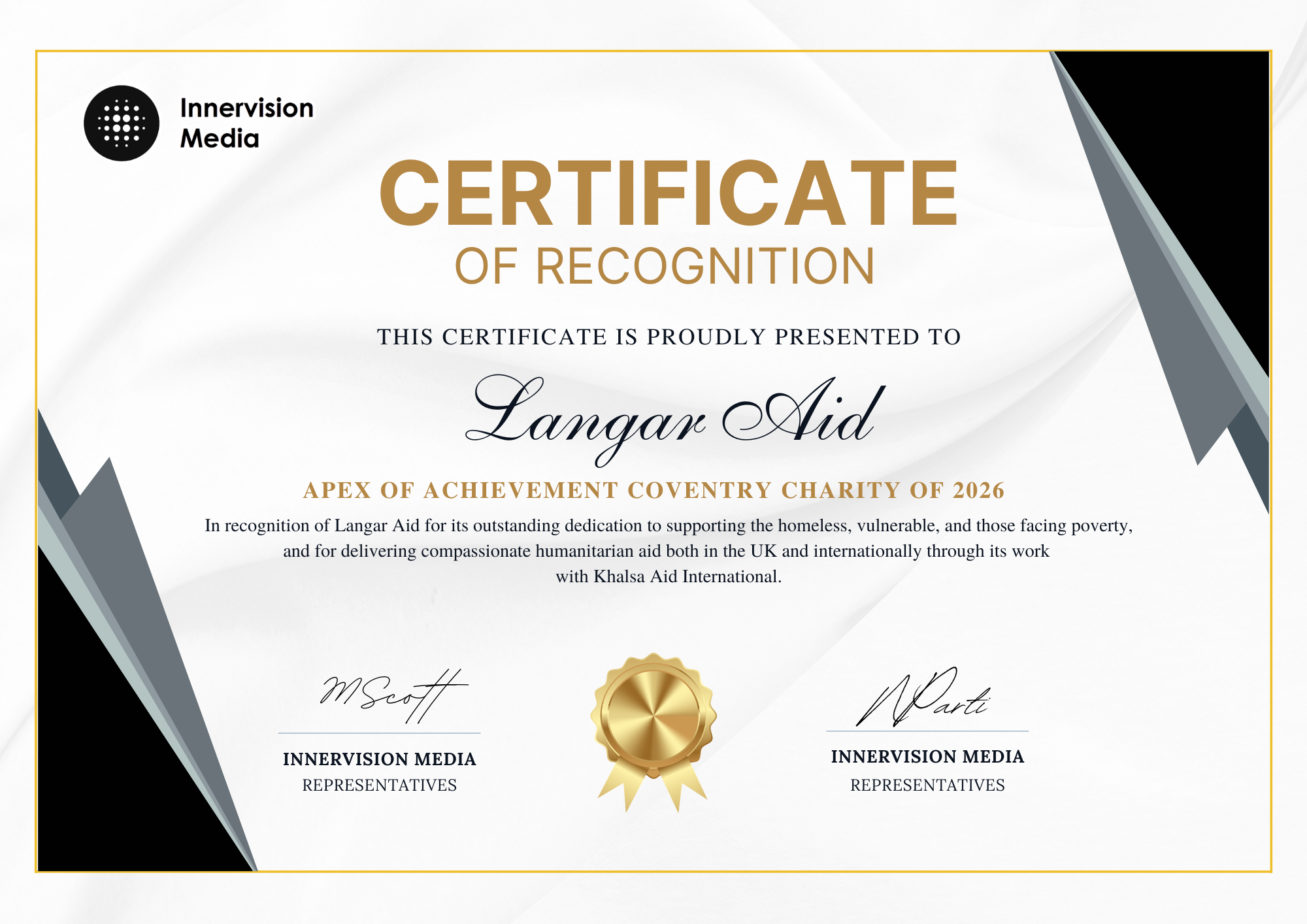 Langar Aid award