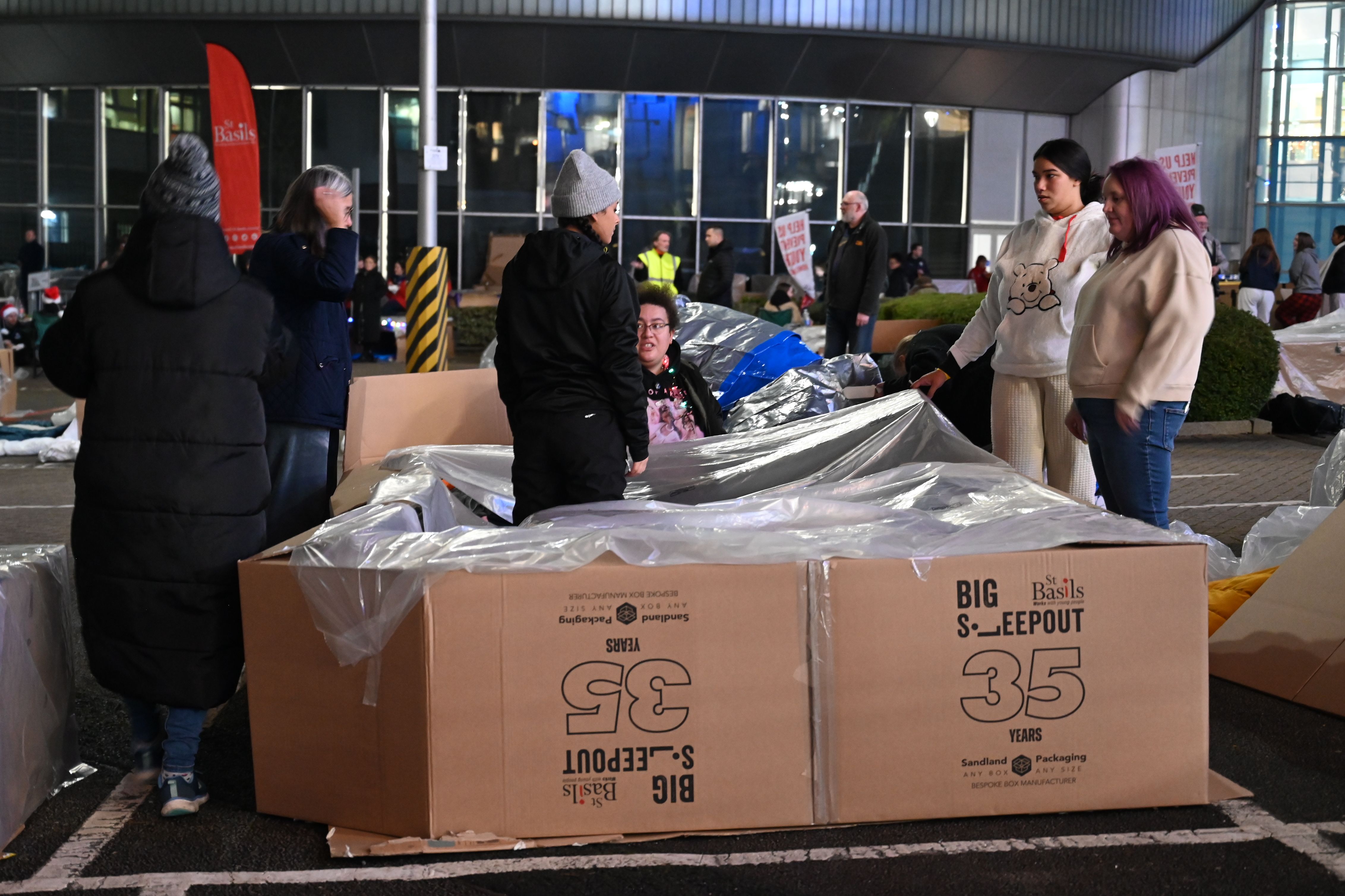 Cardboard shelter at St Basils Sleepout