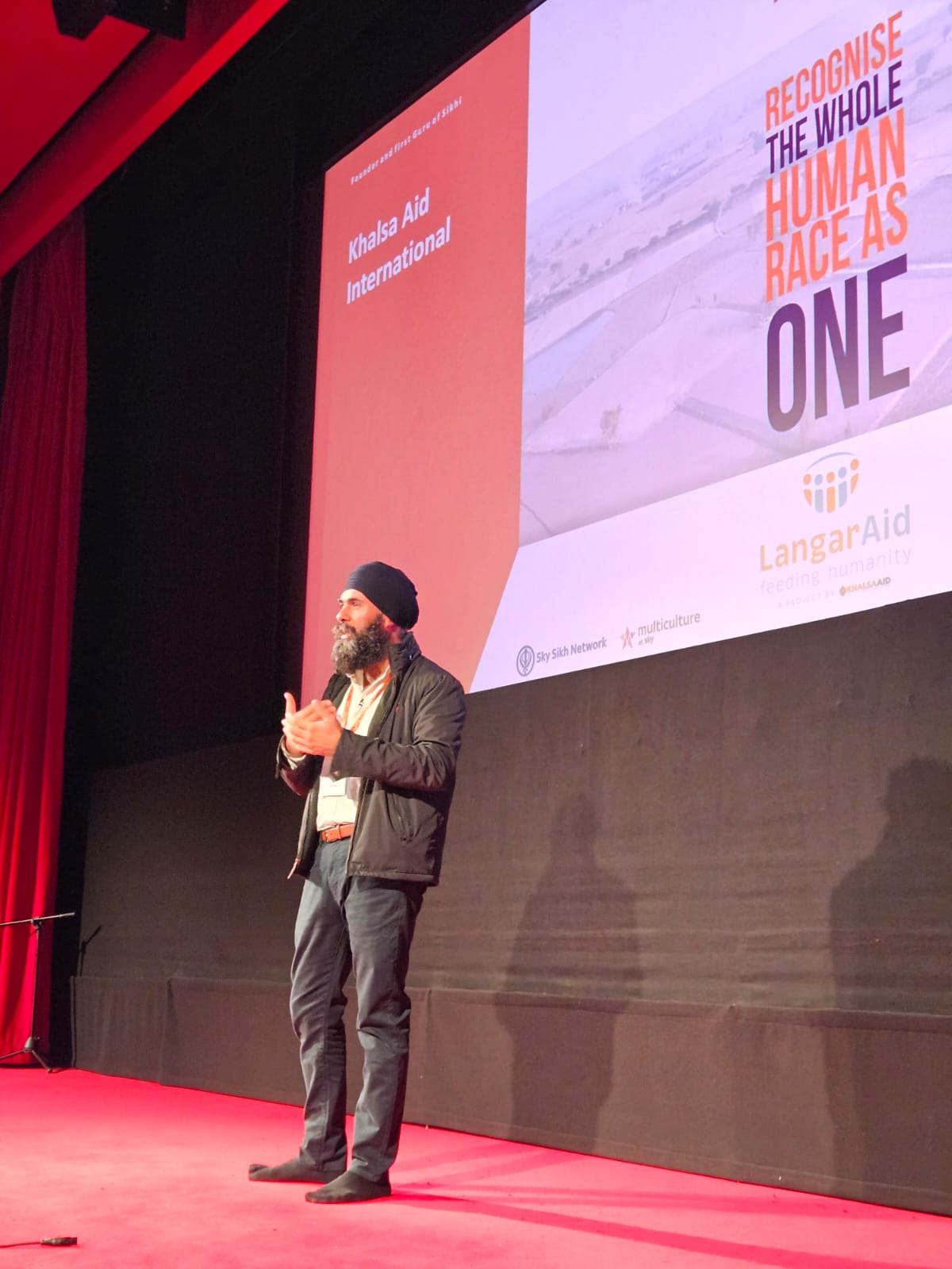 Khalsa Aid Volunteer Chamkaur Singh speaking at Sky event